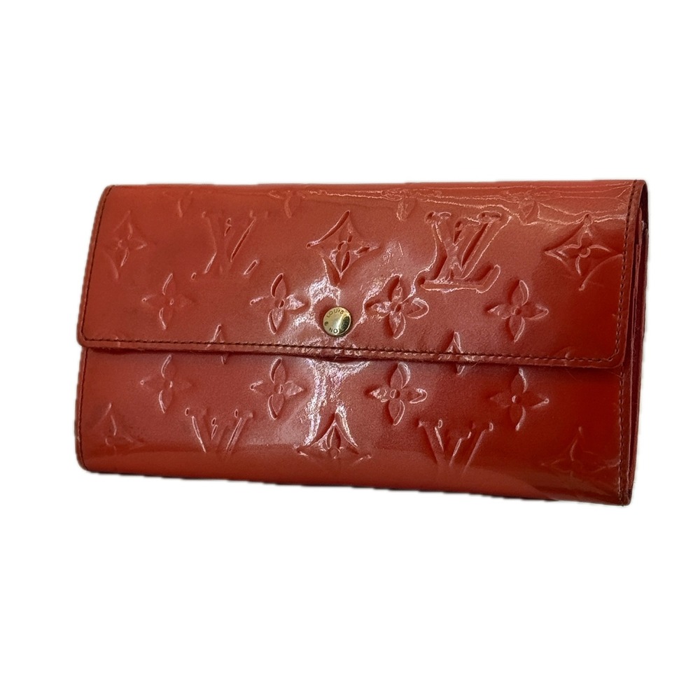 Louis Vuitton Monogram Vernis Sarah Wallet Red Patent Leather‎ Long Wallet Clean